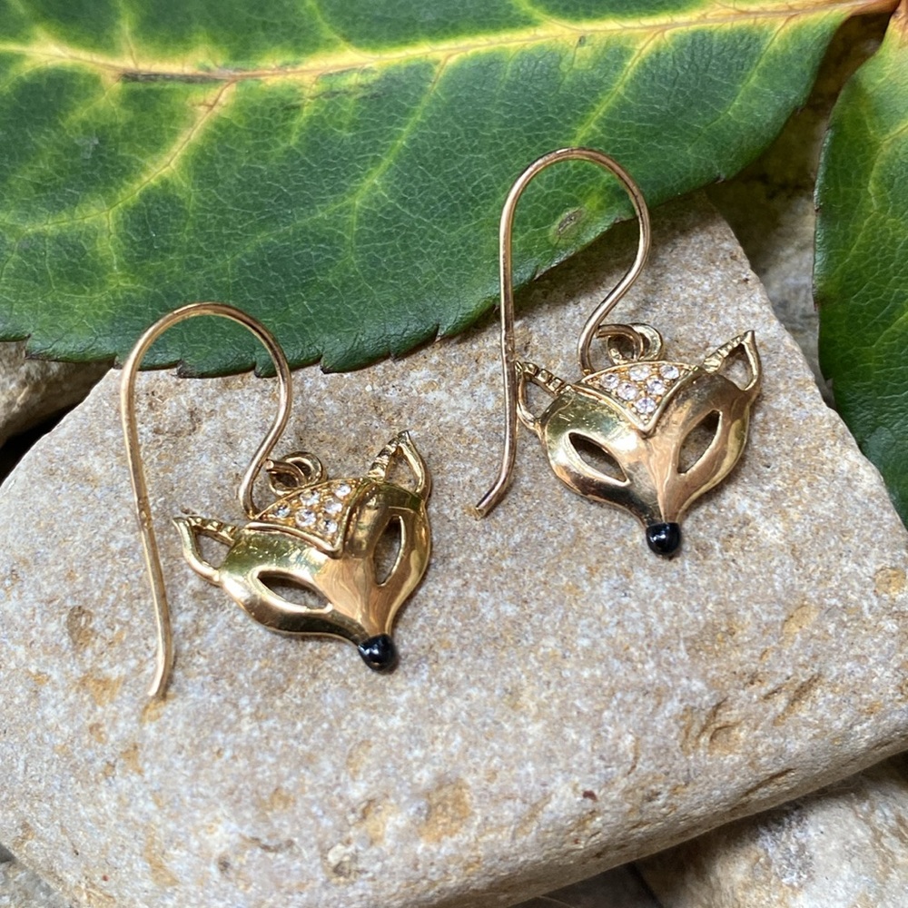 Vintage .925 Sterling Silver 14k Gold Vermeil Fox Earrings Dainty Whimsical